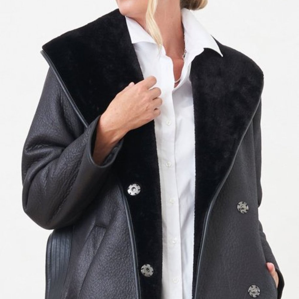 Ladies Belted Vegan Sherling Winter Coat